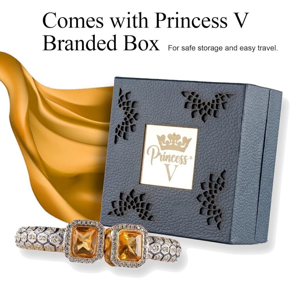 Women's Topaz 18k Gold Plated Cuff Intricate Hexagonal Design Stunning Bangle - Picture 5 of 9